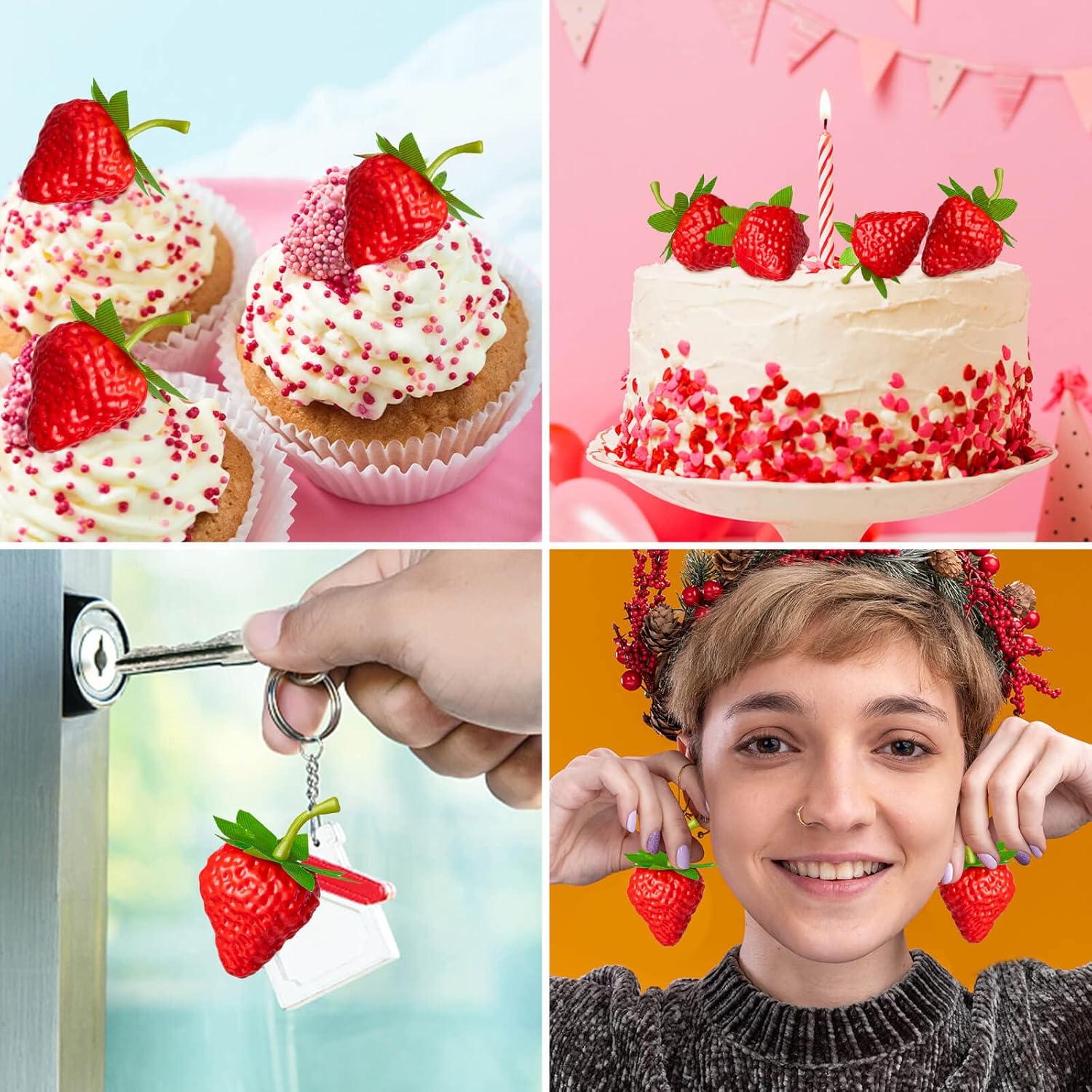 CLESDF 25Pcs Artificial Strawberries for Decor and Photography