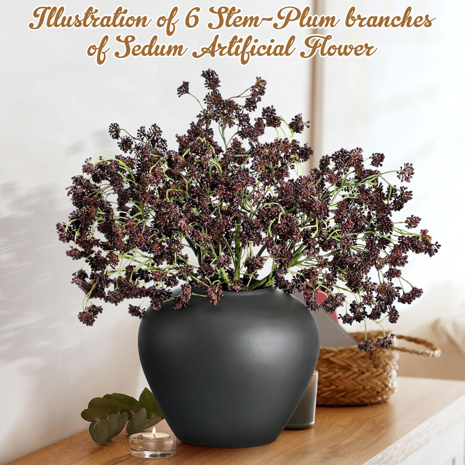 6 Pcs Fall Artificial Soft Plum Sedum Berry Stem Decor