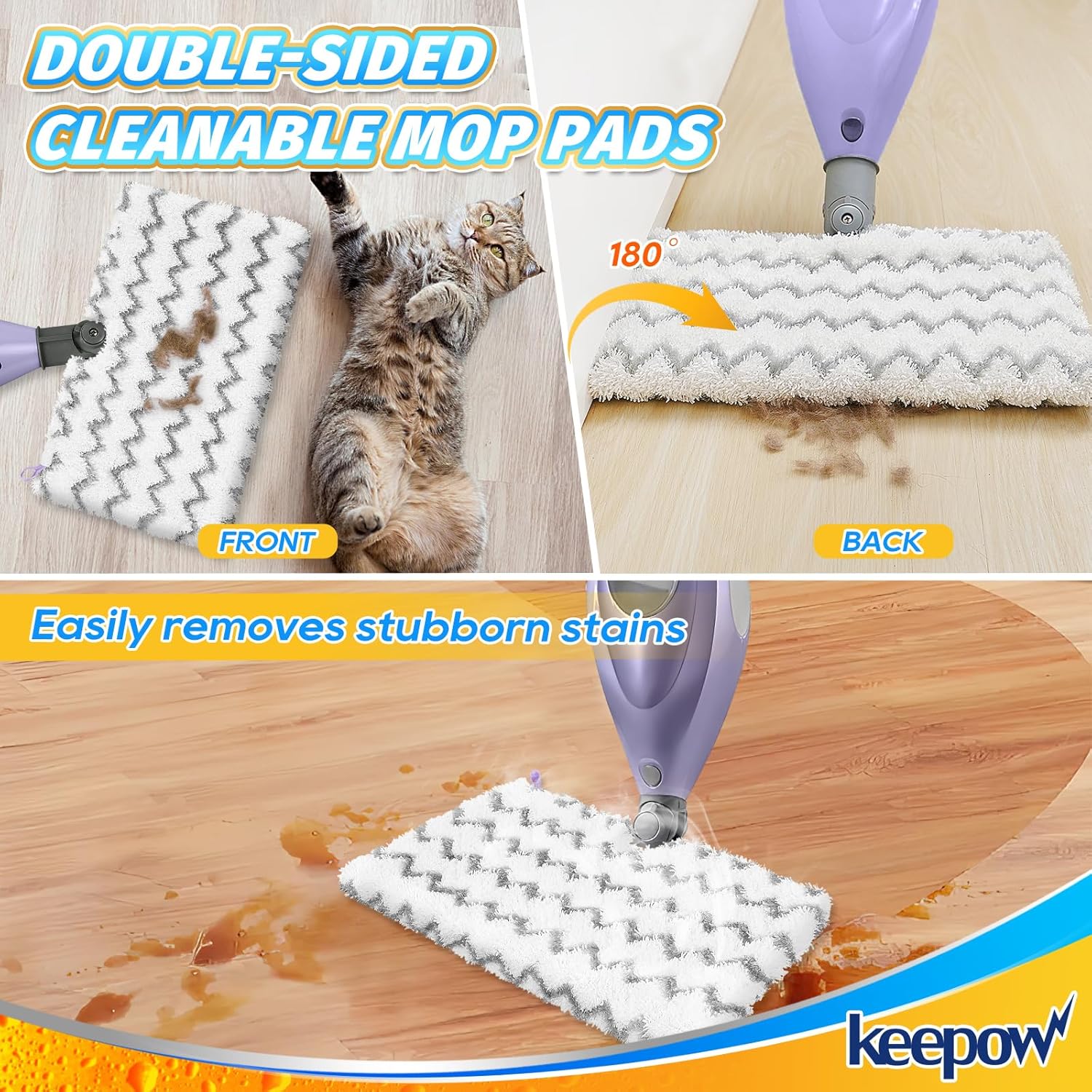 KEEPOW Steam Mop Replacement Microfiber Pads for Shark Models
