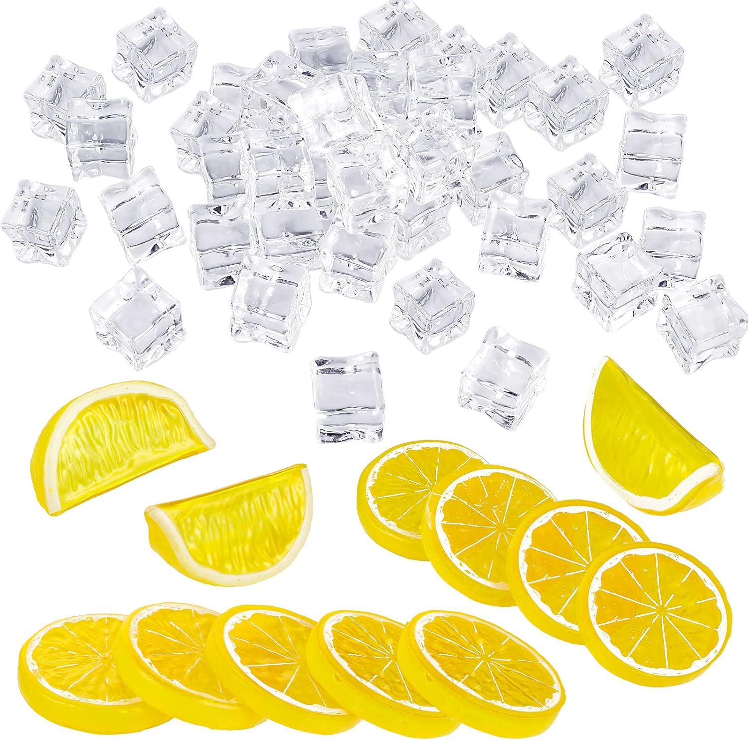 WILLBOND 42 Pieces Acrylic Lemon Slices Ice Cubes Set