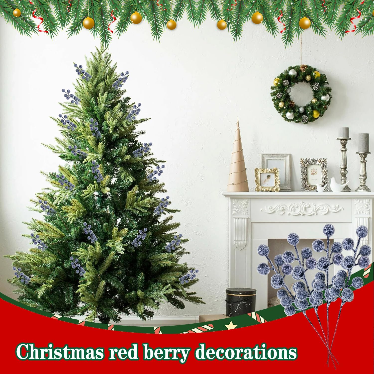 24pcs Christmas Artificial Berry Stems Snow Sprays
