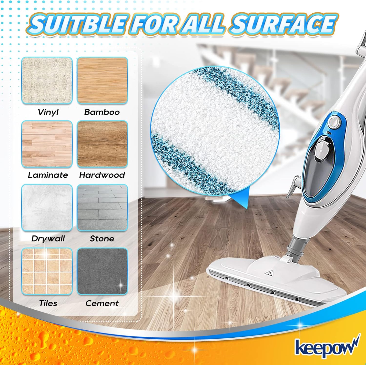 KEEPOW Steam Mop Pads for PurSteam and ThermaPro 211