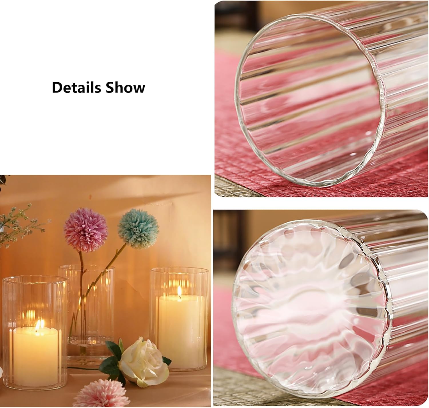 Steviieden Clear Ribbed Glass Cylinder Vases Set of 6