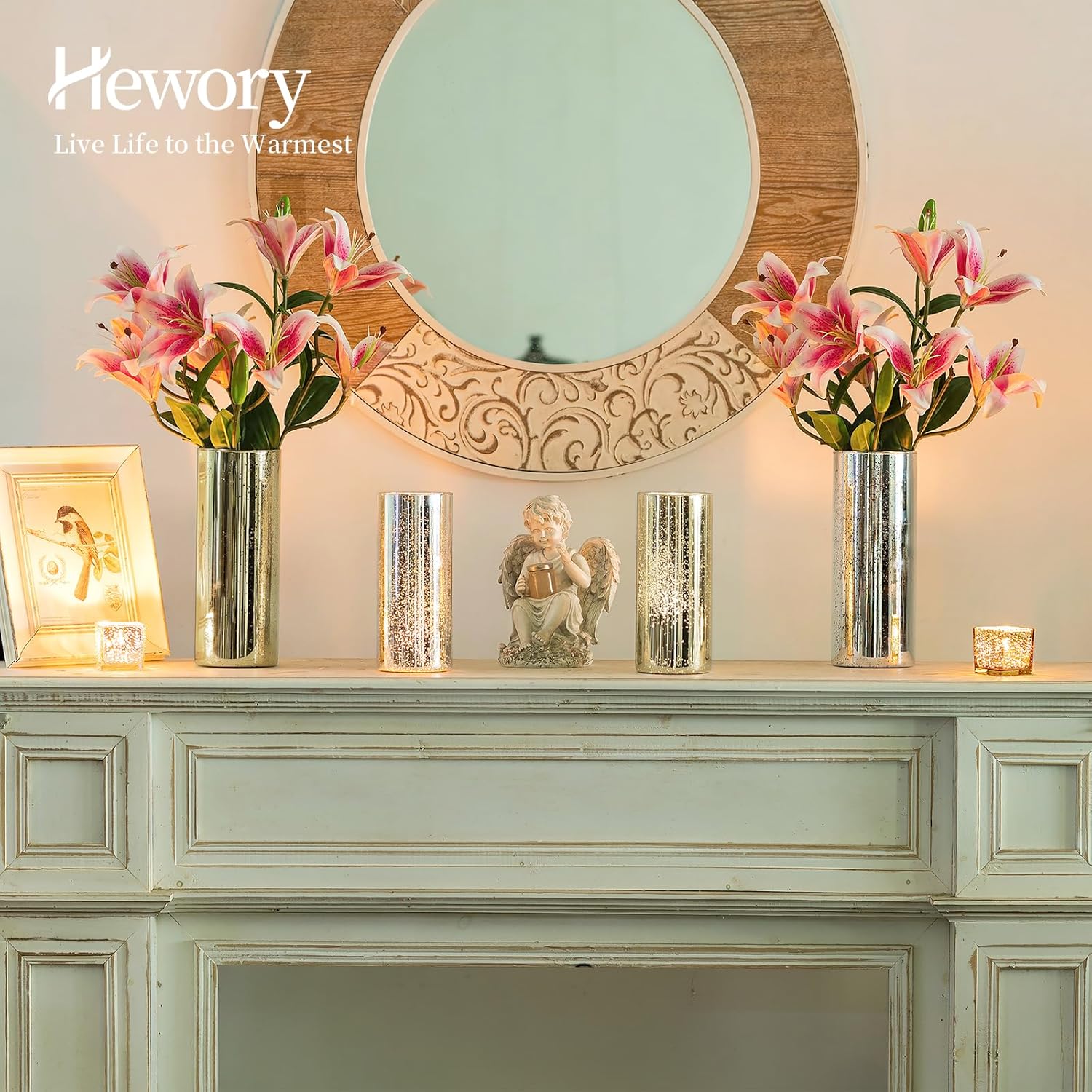 Hewory Glittery Gold Cylinder Vase Set of 6