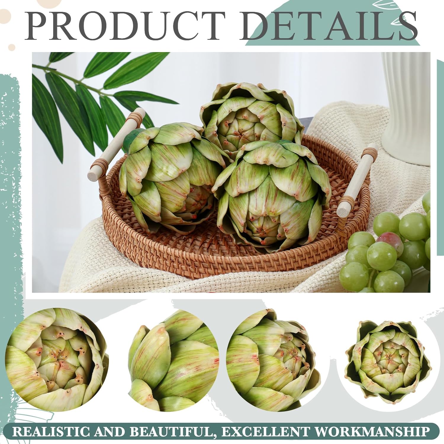 Timgle 6 Pcs Large Green Artificial Artichokes Decor
