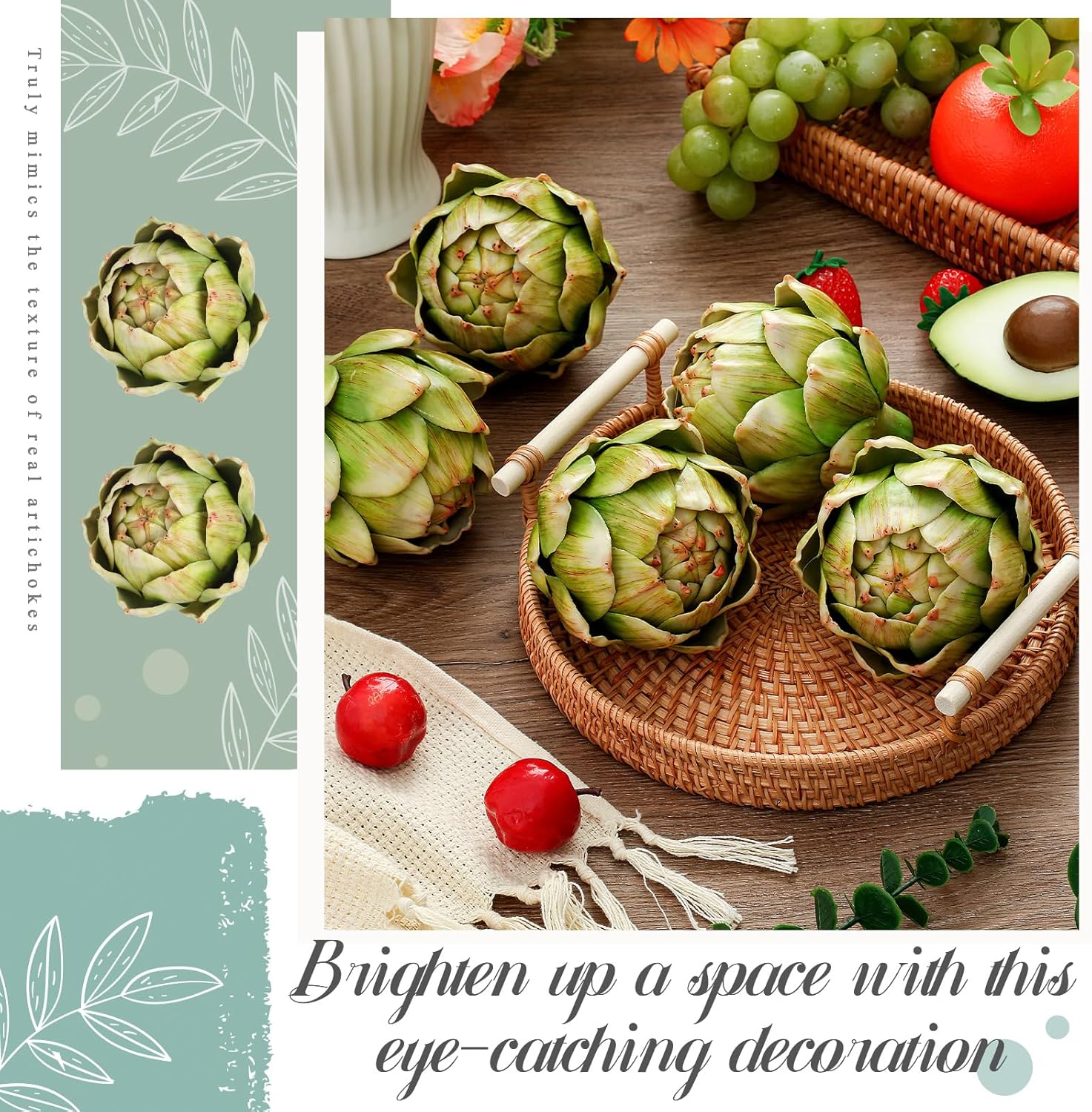 Timgle 6 Pcs Large Green Artificial Artichokes Decor