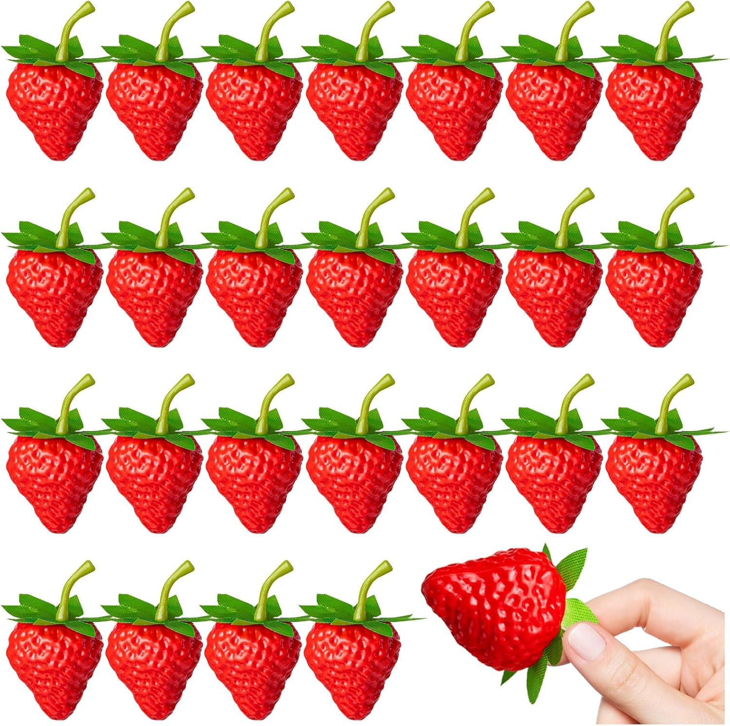 CLESDF 25Pcs Artificial Strawberries for Decor and Photography
