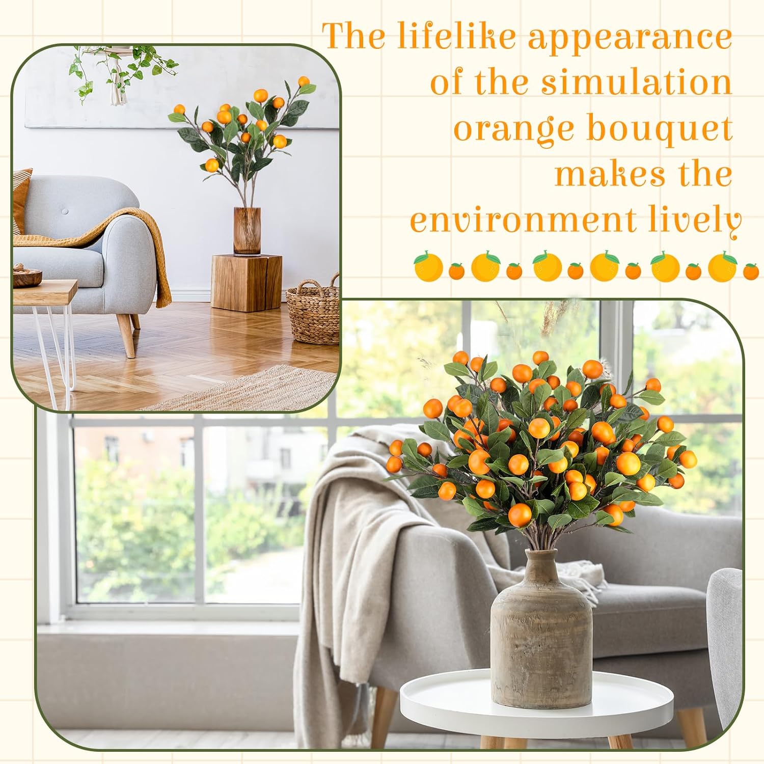 10 Pcs Artificial Tangerine Branches Realistic Decor