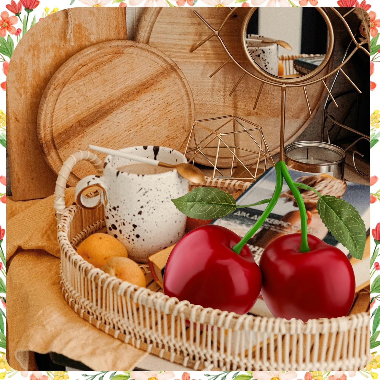 Woration 72 Inch Red Artificial Cherry Bunch Decoration