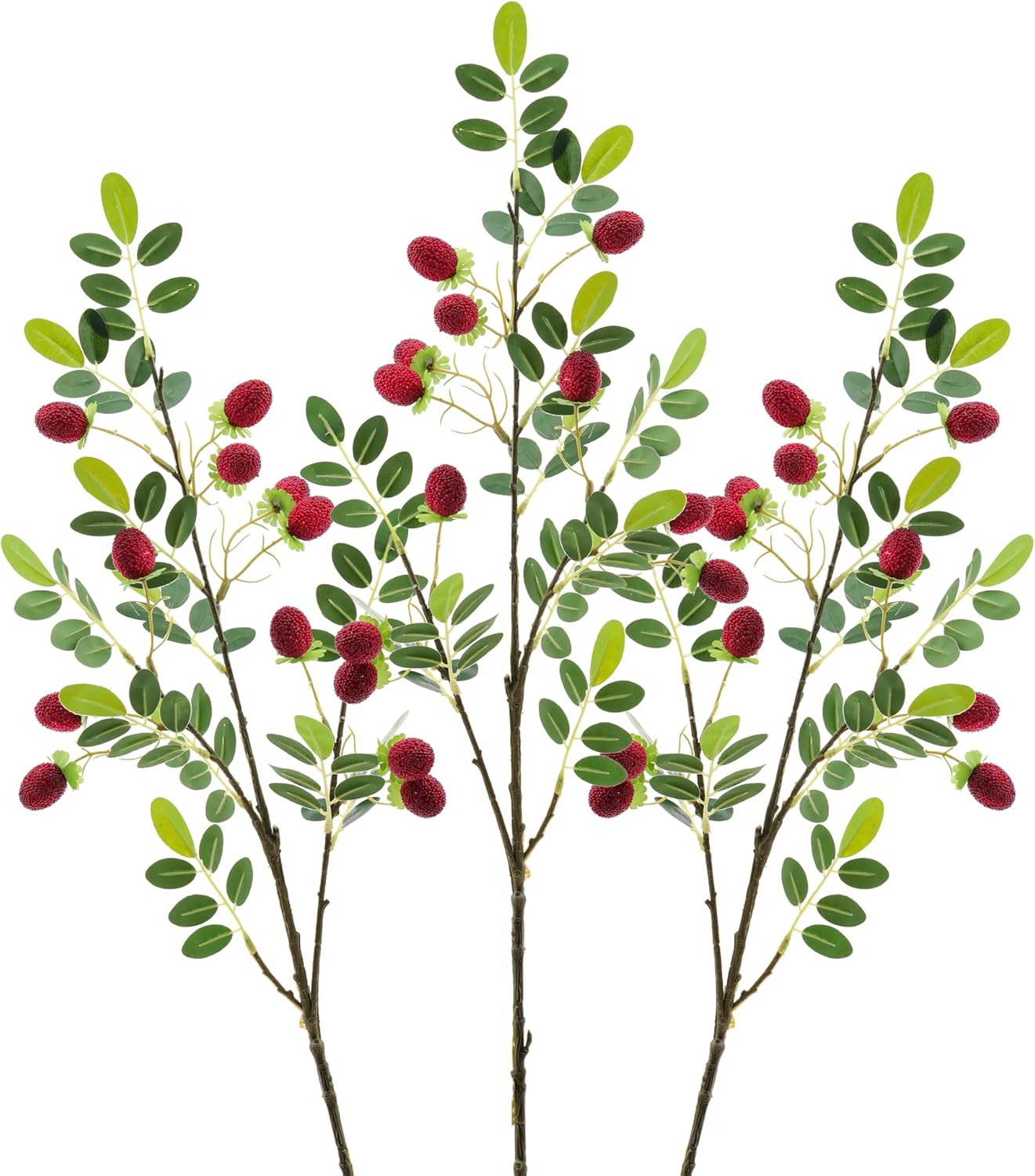 3PCS Red Fruits Tree Branch Artificial Fruit Decoration