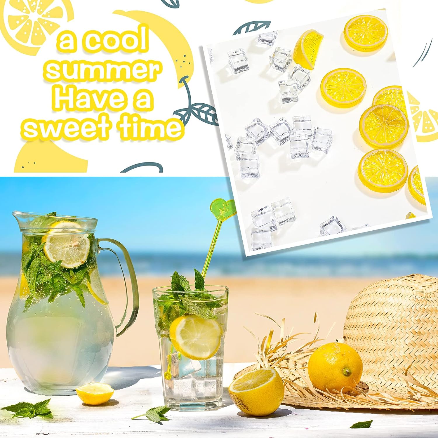 WILLBOND 42 Pieces Acrylic Lemon Slices Ice Cubes Set