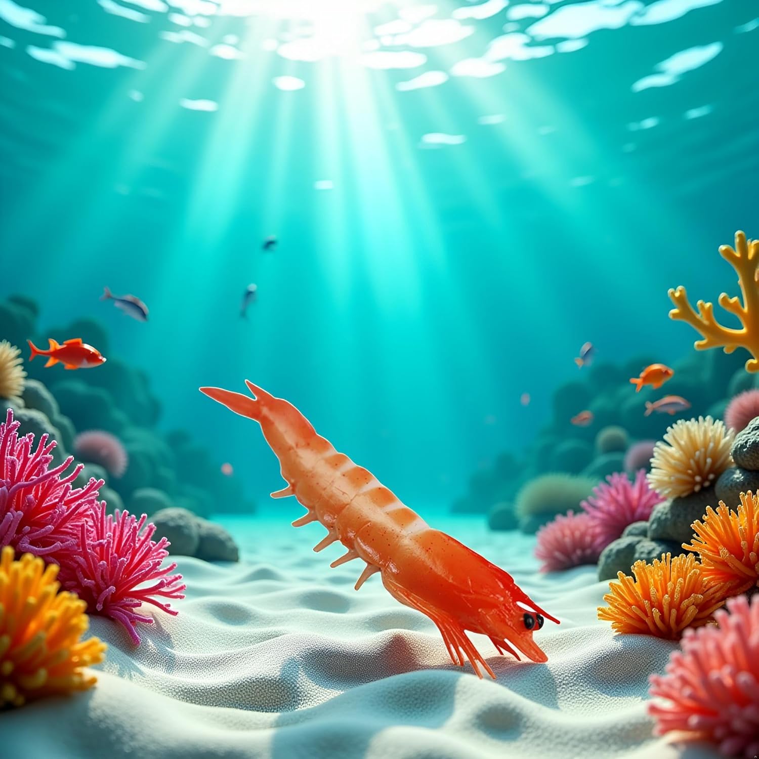 Realistic Red Artificial Shrimp Decorations