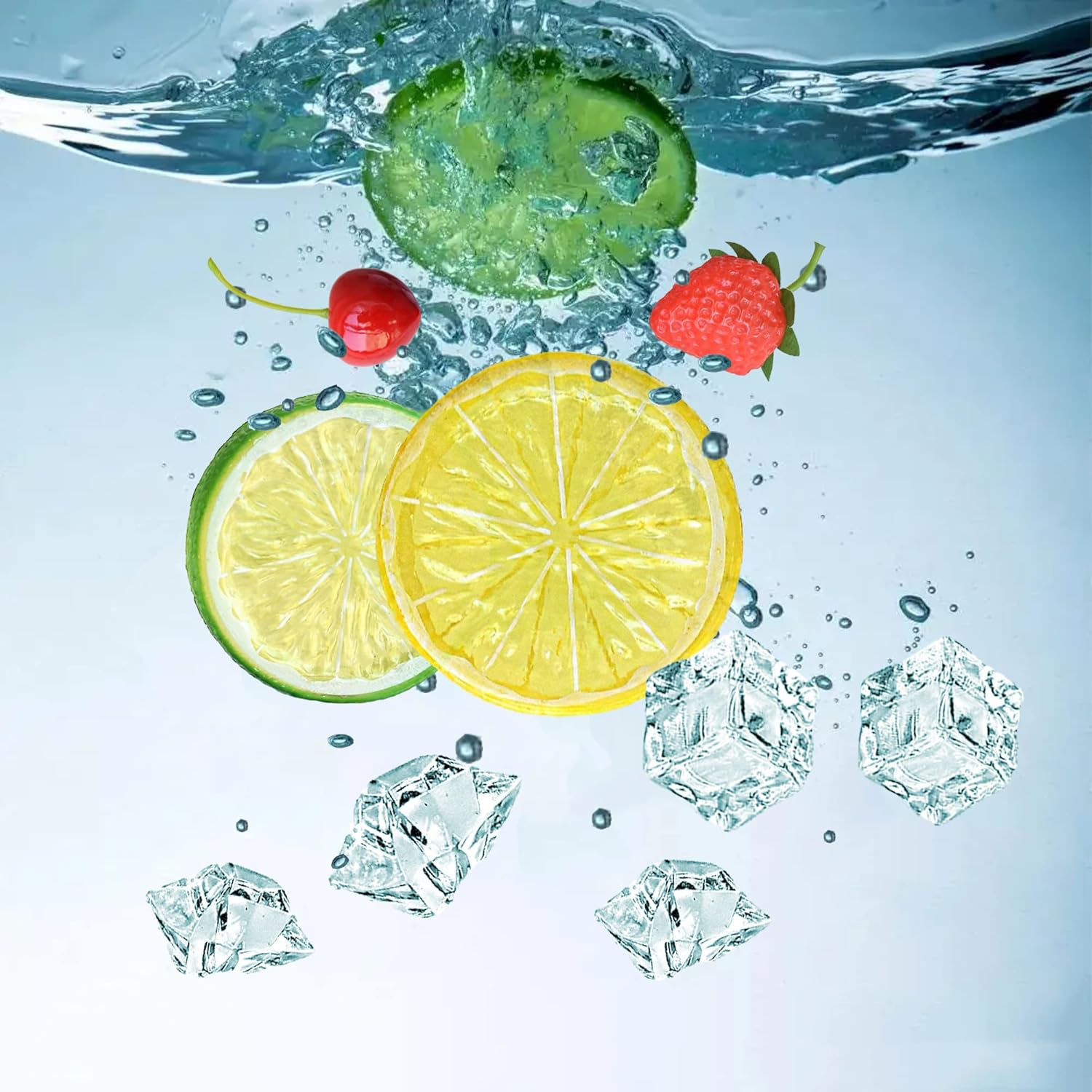 70 Pcs Artificial Fruit and Ice Cube Decor Set