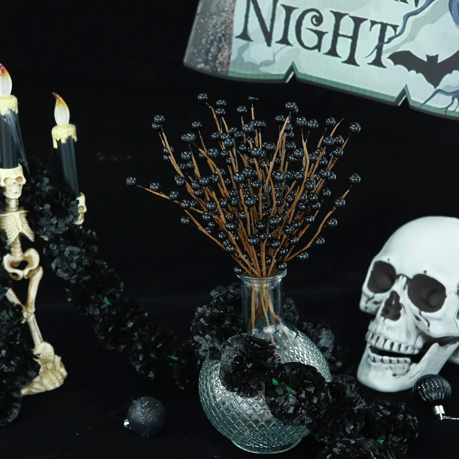12 Pack Black Christmas Ornaments Artificial Berry Stems 14 Inch