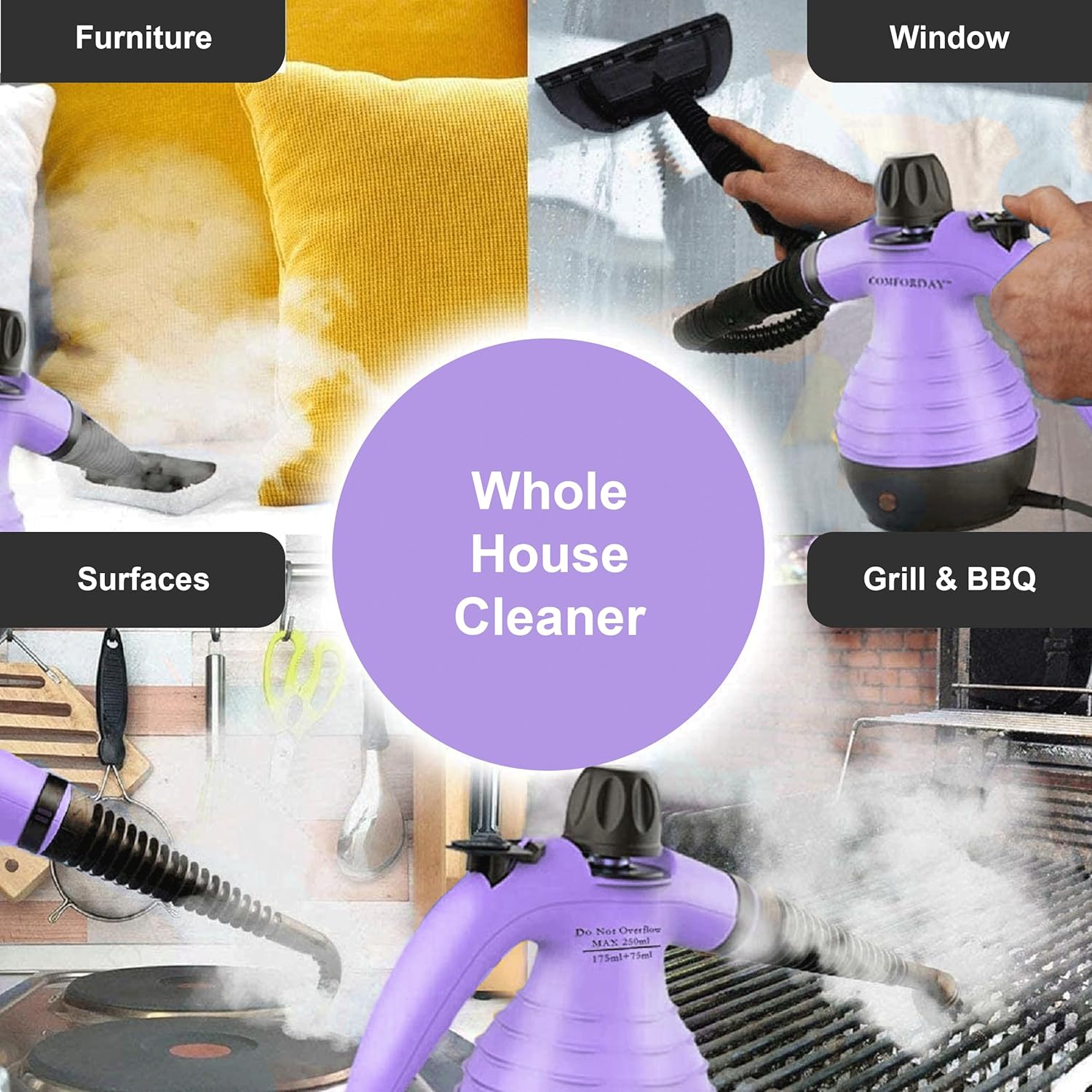 Comforday Multi-Purpose Handheld Steam Cleaner with 9-Piece Set - Purple