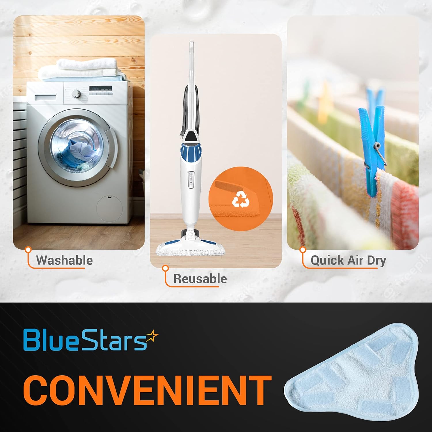 BlueStars 10-Pack H2OX5 Microfiber Steam Mop Pads Replacement