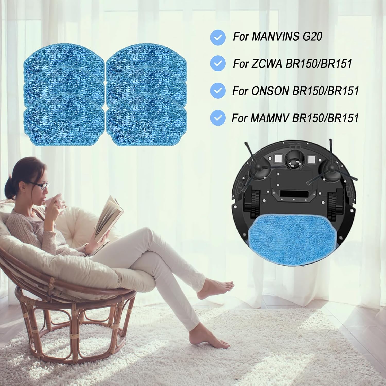 Reusable Microfiber Mop Pads for MAMNV BR150 BR151