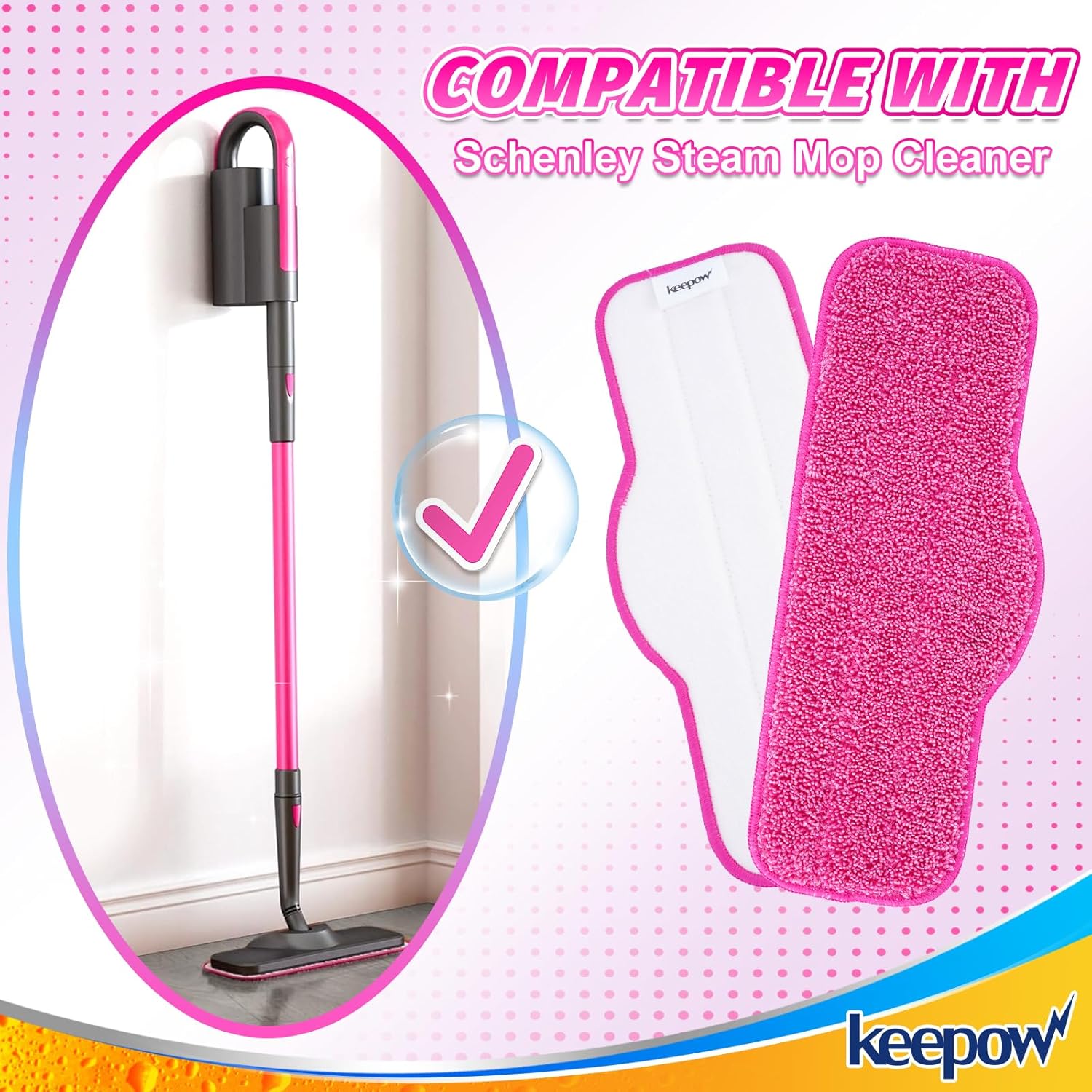 KEEPOW Microfiber Steam Mop Pads 6 Pack Compatible with Schenley