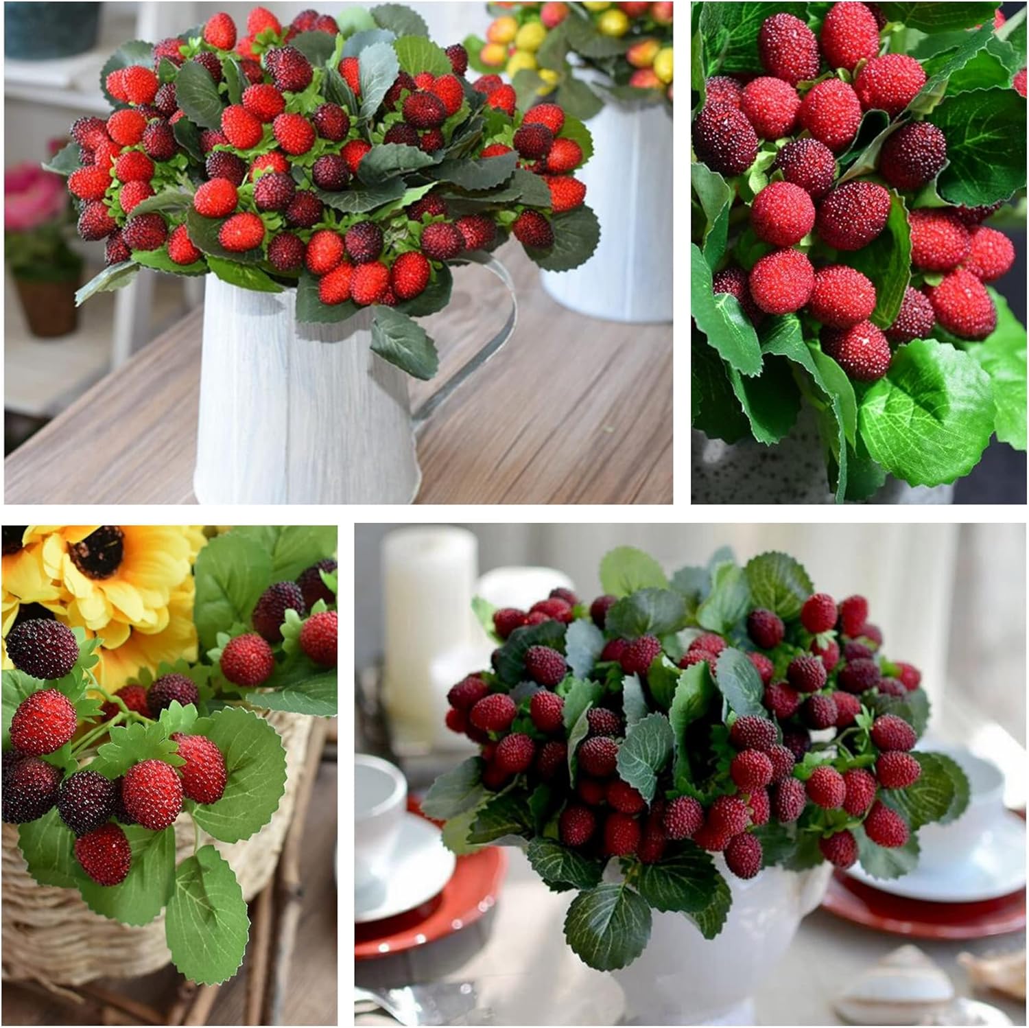 M2cbridge Artificial Raspberry Red Berry Decor Set Black 8PCS