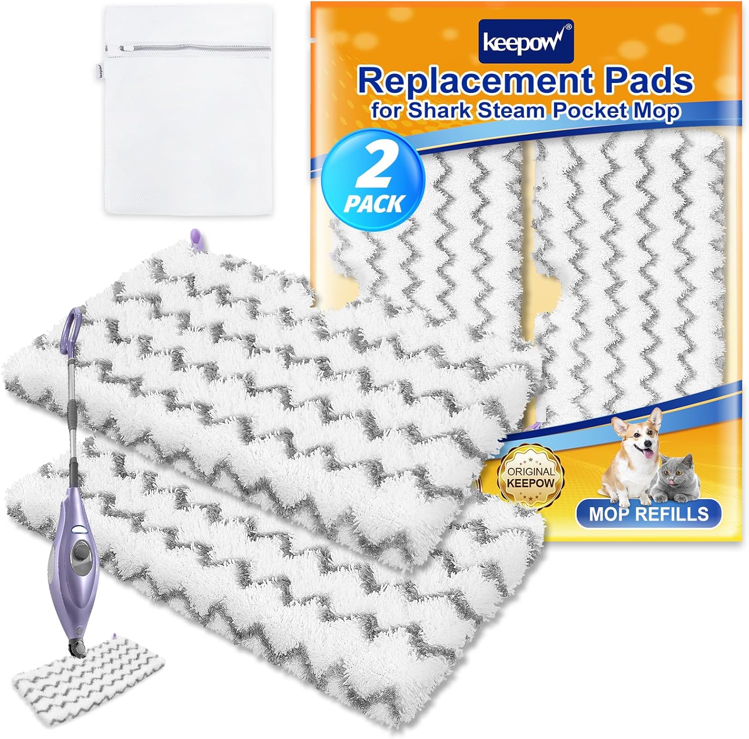 KEEPOW Steam Mop Replacement Microfiber Pads for Shark Models