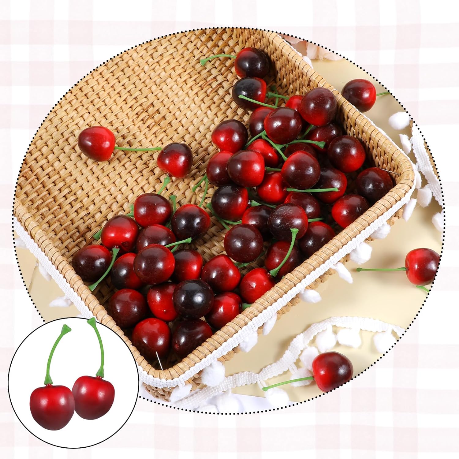 50Pcs Artificial Cherries Lifelike Decor Photography Prop