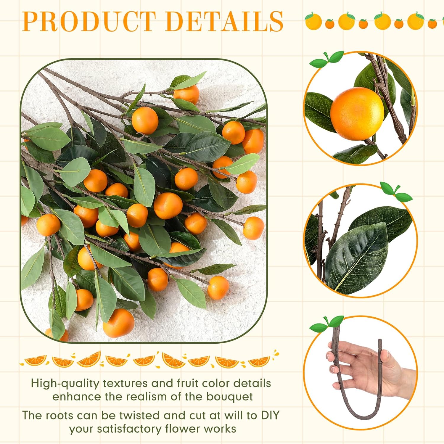 10 Pcs Artificial Tangerine Branches Realistic Decor