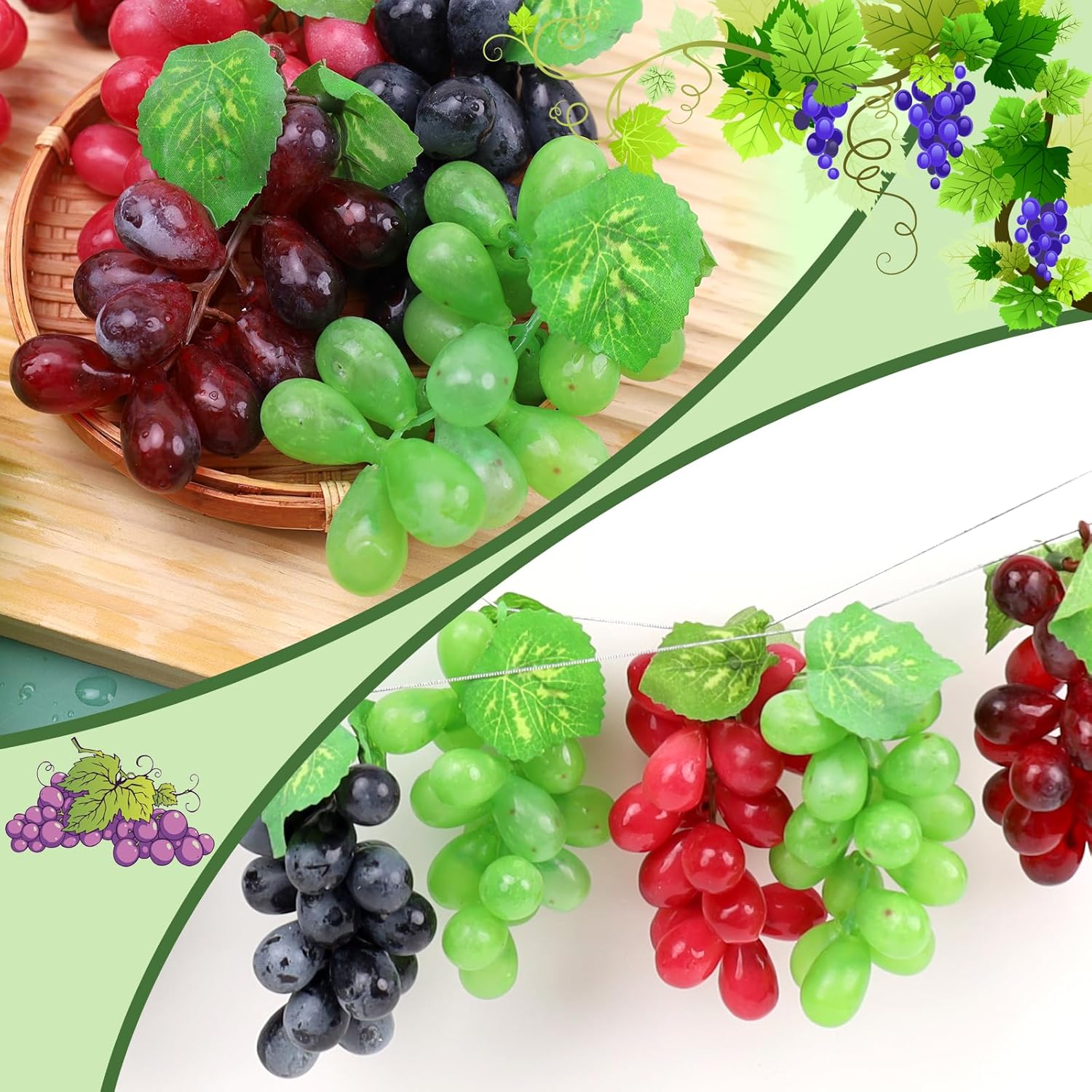 Folmywy Realistic Artificial Grapes Bunches 16 Pack