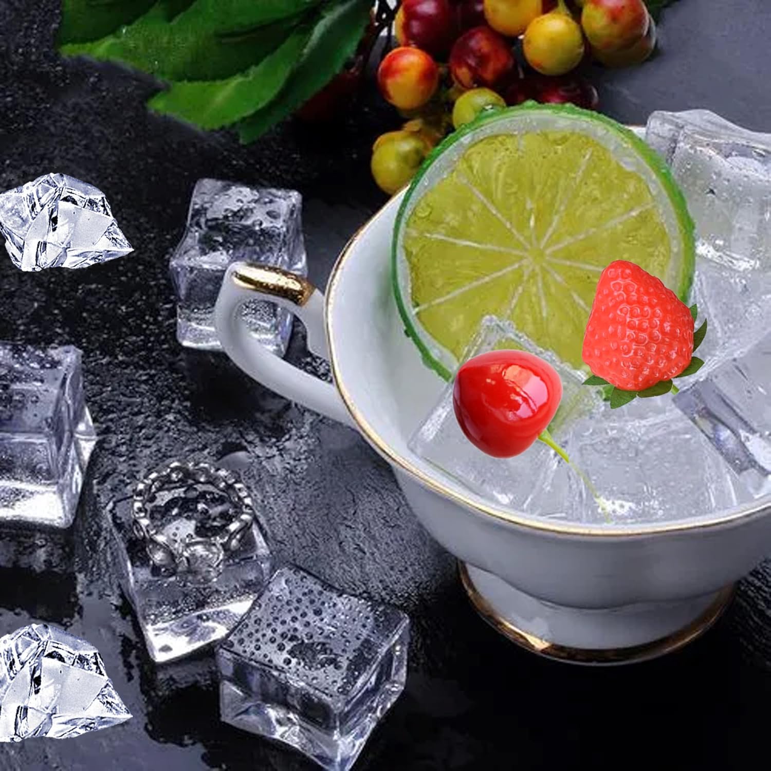 70 Pcs Artificial Fruit and Ice Cube Decor Set