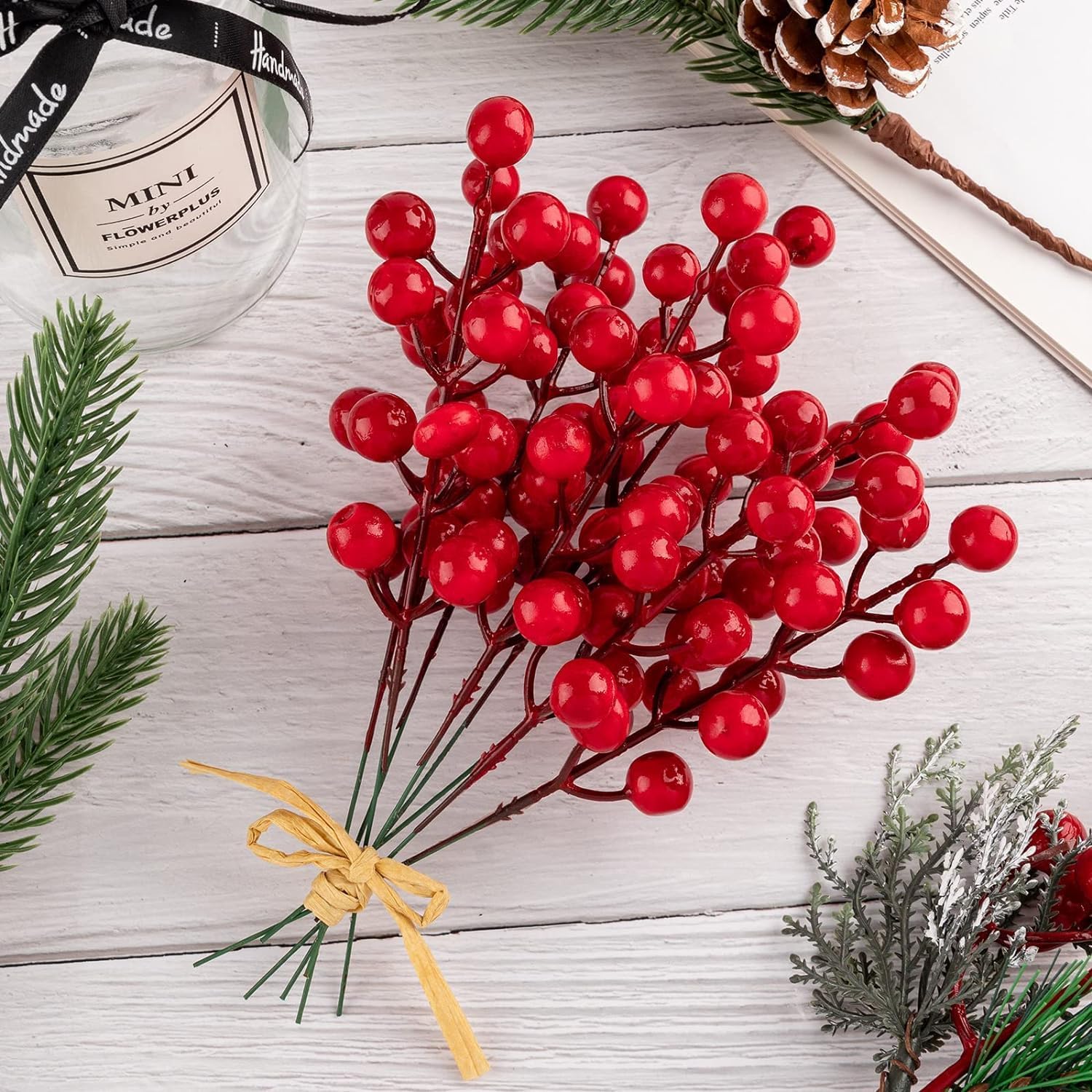 35 Pack Artificial Red Berry Stems for Christmas Decor