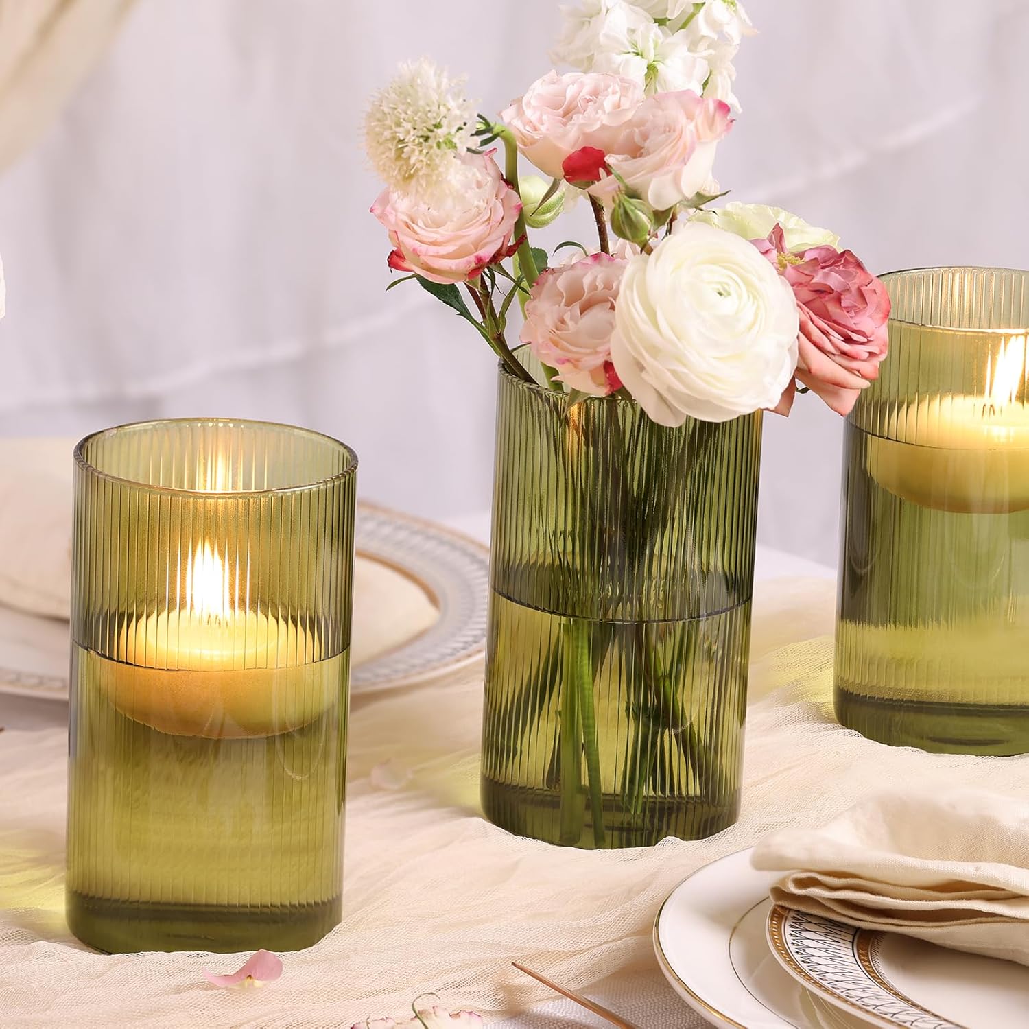 6 Inch Clear Ribbed Glass Bud Vases for Centerpieces