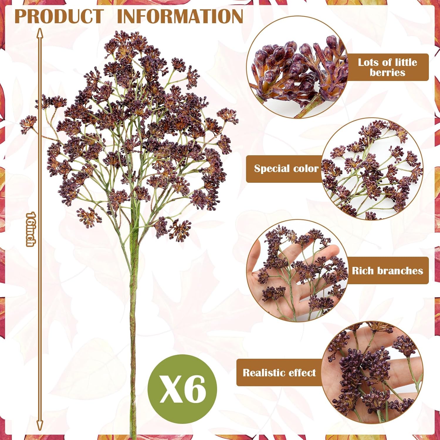 6 Pcs Fall Artificial Soft Plum Sedum Berry Stem Decor