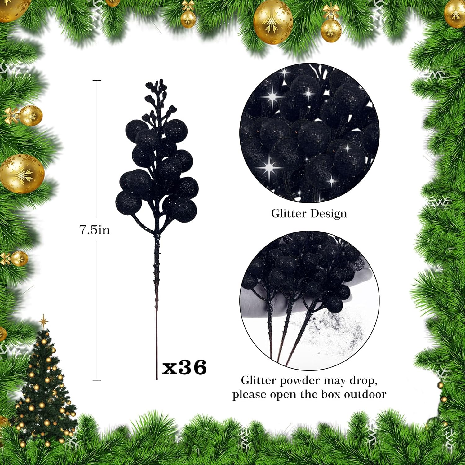 36Pcs Glitter Berry Stems for Christmas Decor