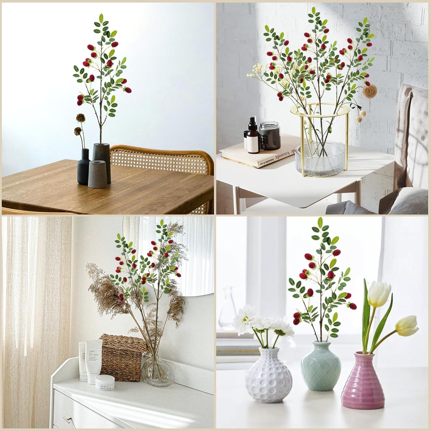 3PCS Red Fruits Tree Branch Artificial Fruit Decoration