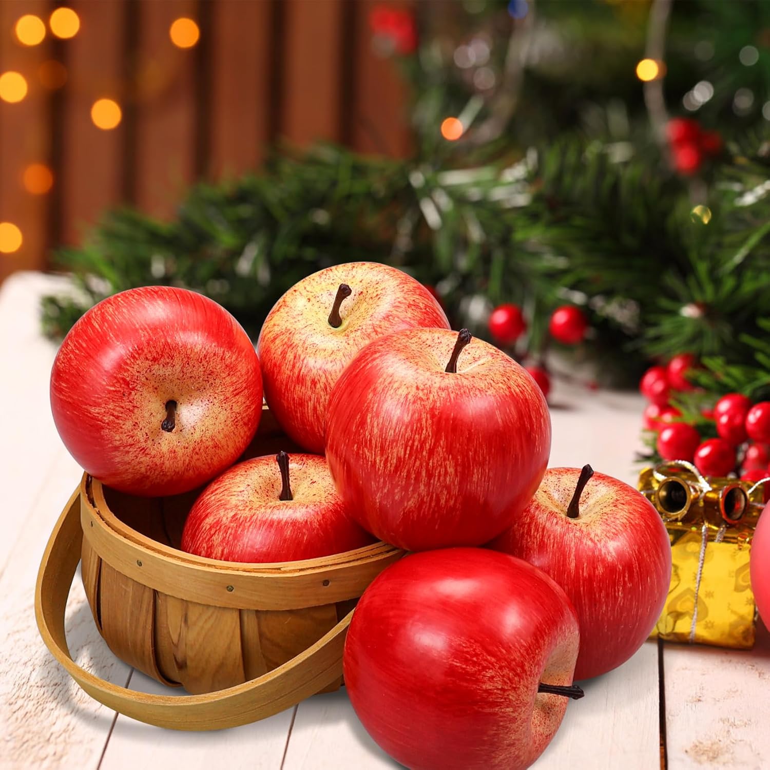 Lorigun Artificial Red Apples 6 Pcs Decorative Fruits