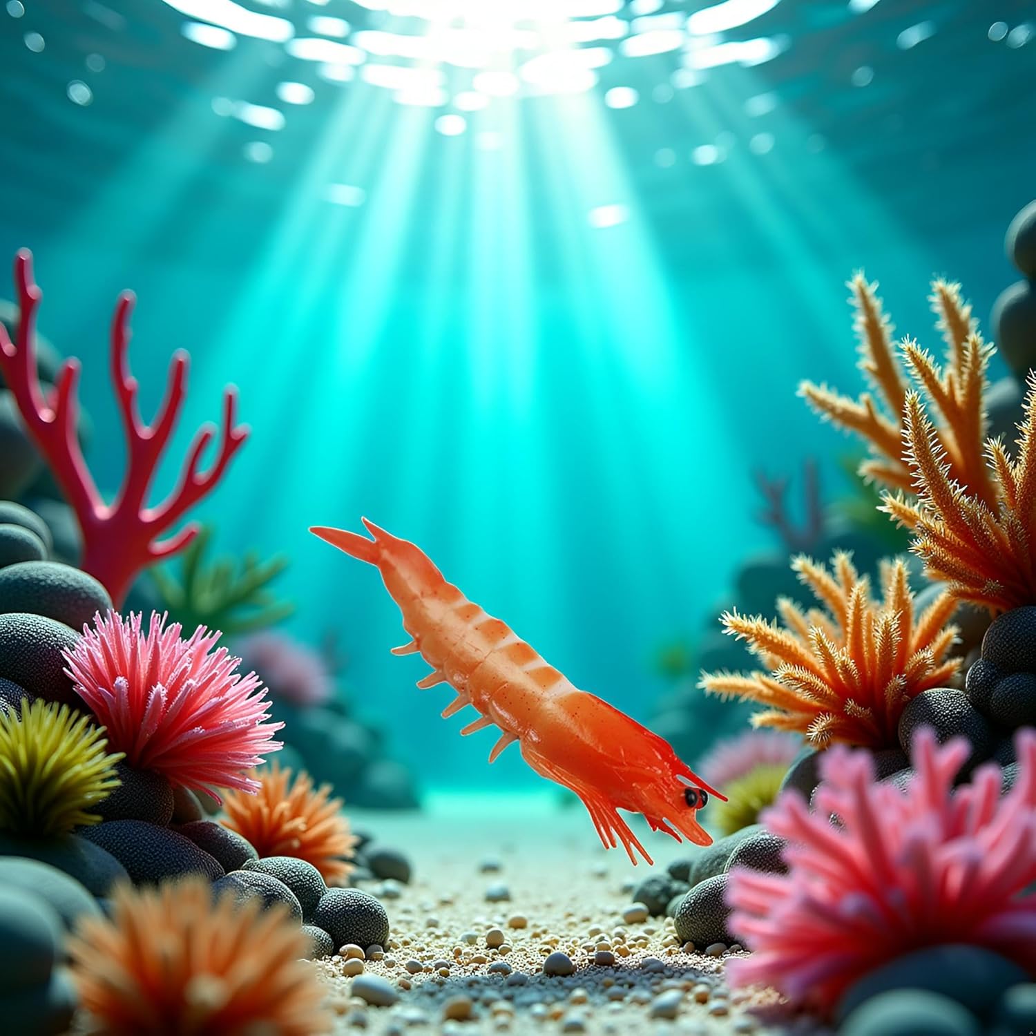 Realistic Red Artificial Shrimp Decorations
