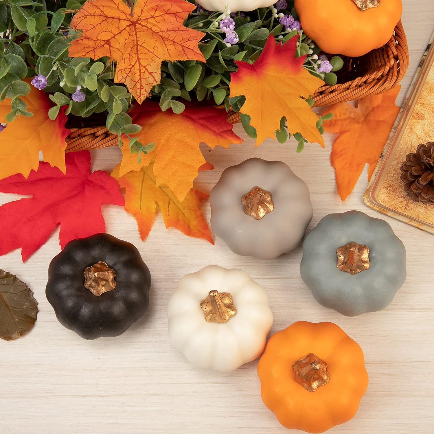 Whaline Artificial White Pumpkins 12Pcs Bulk Fall Decor