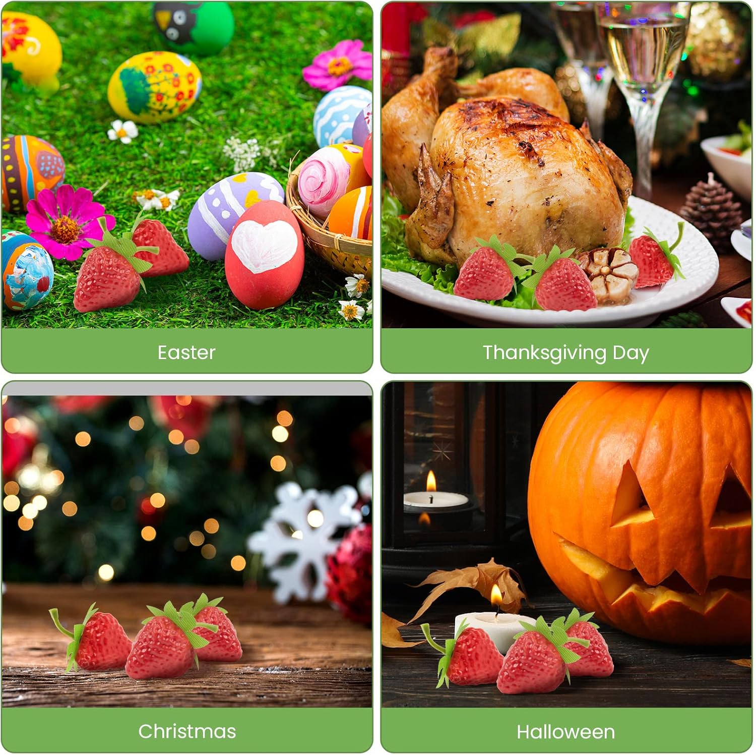 RAYNAG 50Pcs Plastic Fake Strawberries Artificial Fruit Decor