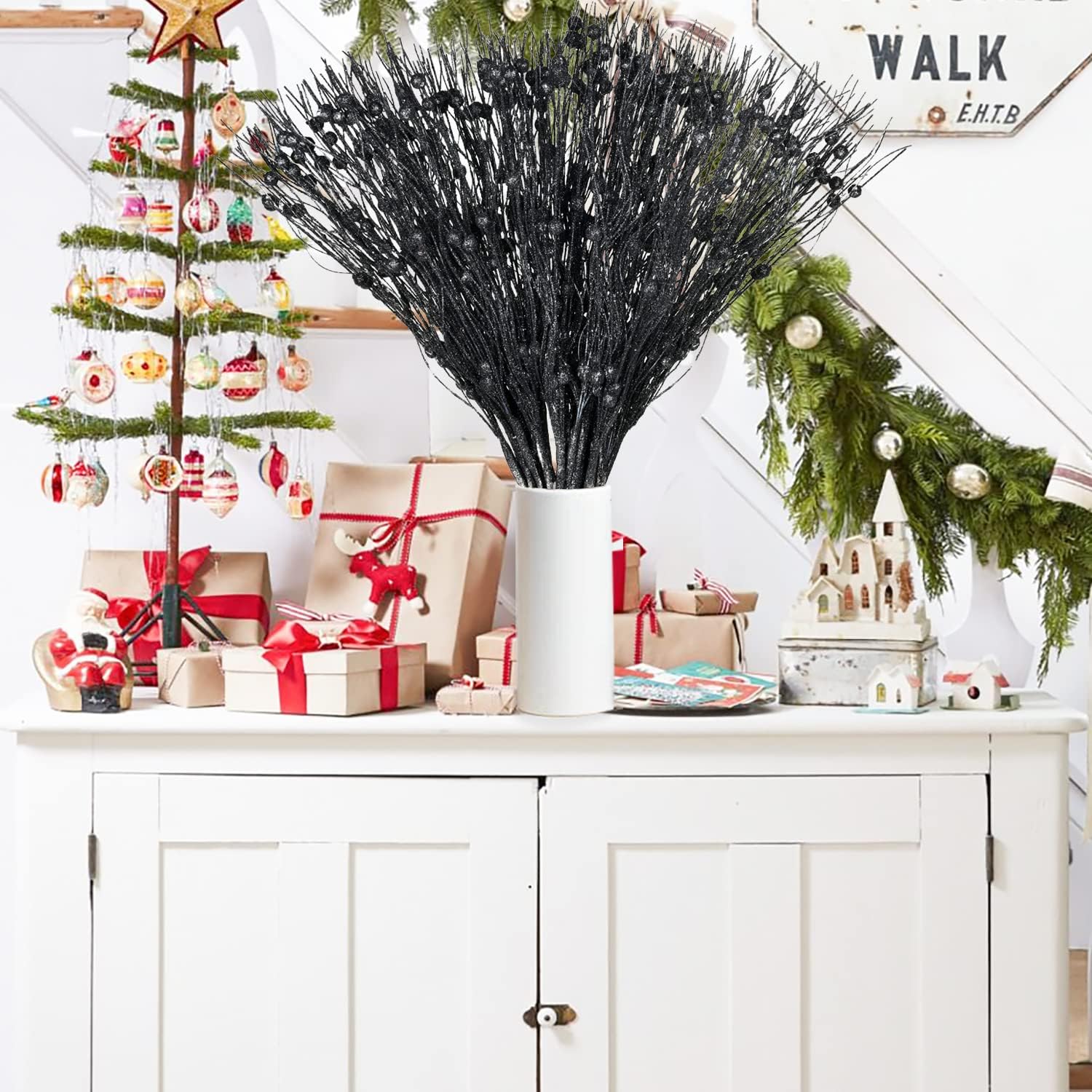 24 Pieces Christmas Glitter Berries Stems for Decor