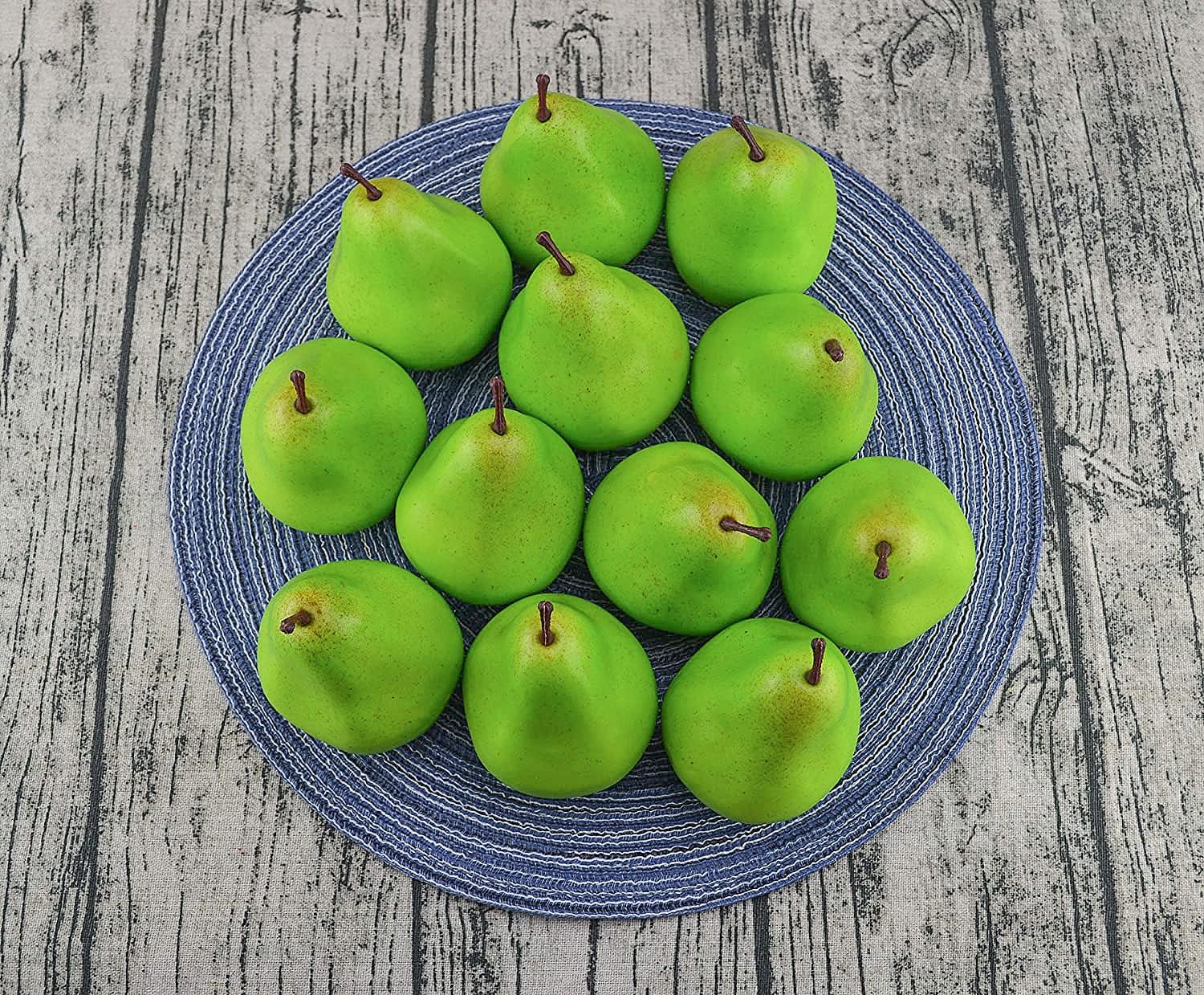 JEDFORE 12 Pcs Lifelike Fake Green Pears Artificial Fruit Set