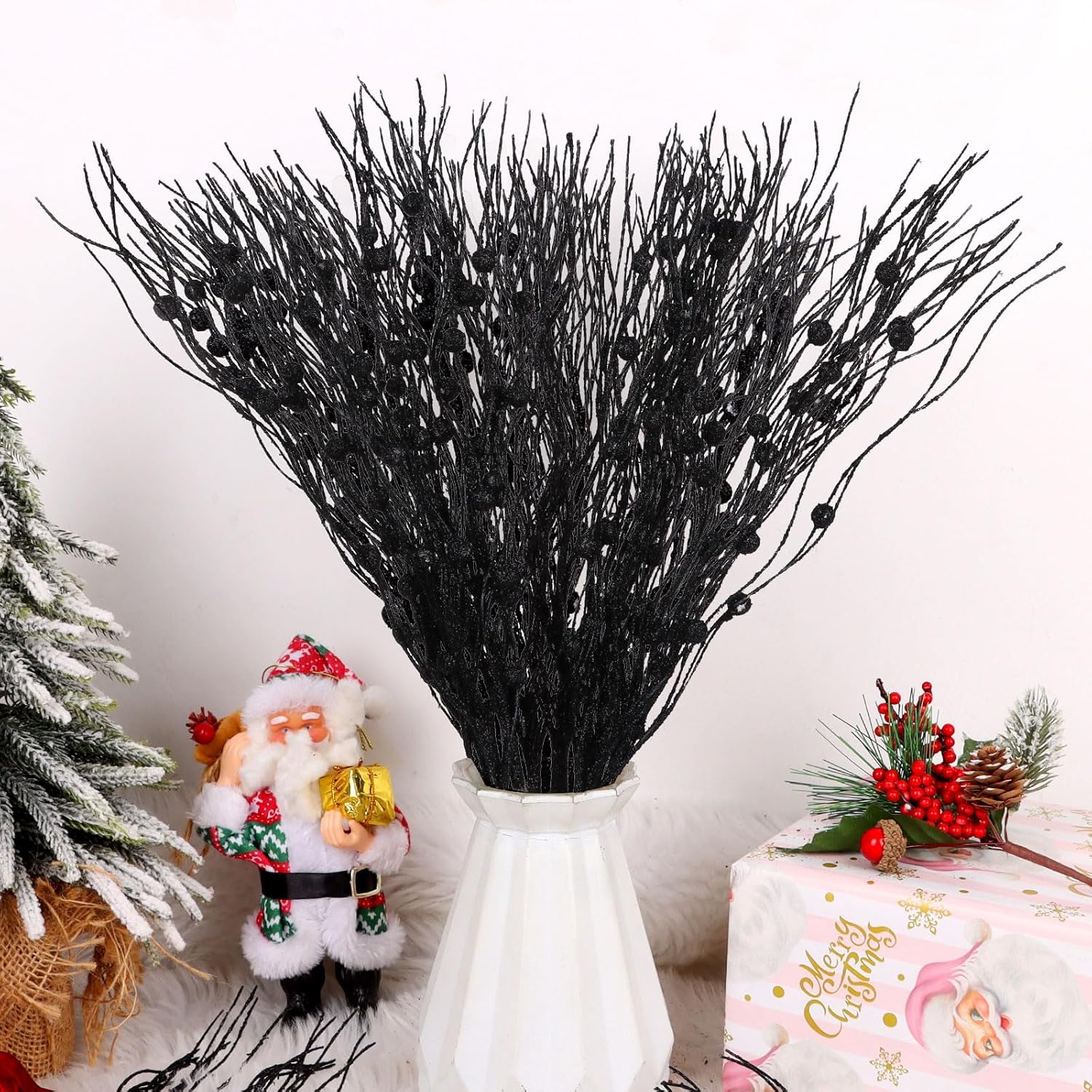 LOAVER 18 Pack Halloween Artificial Glitter Berry Stems