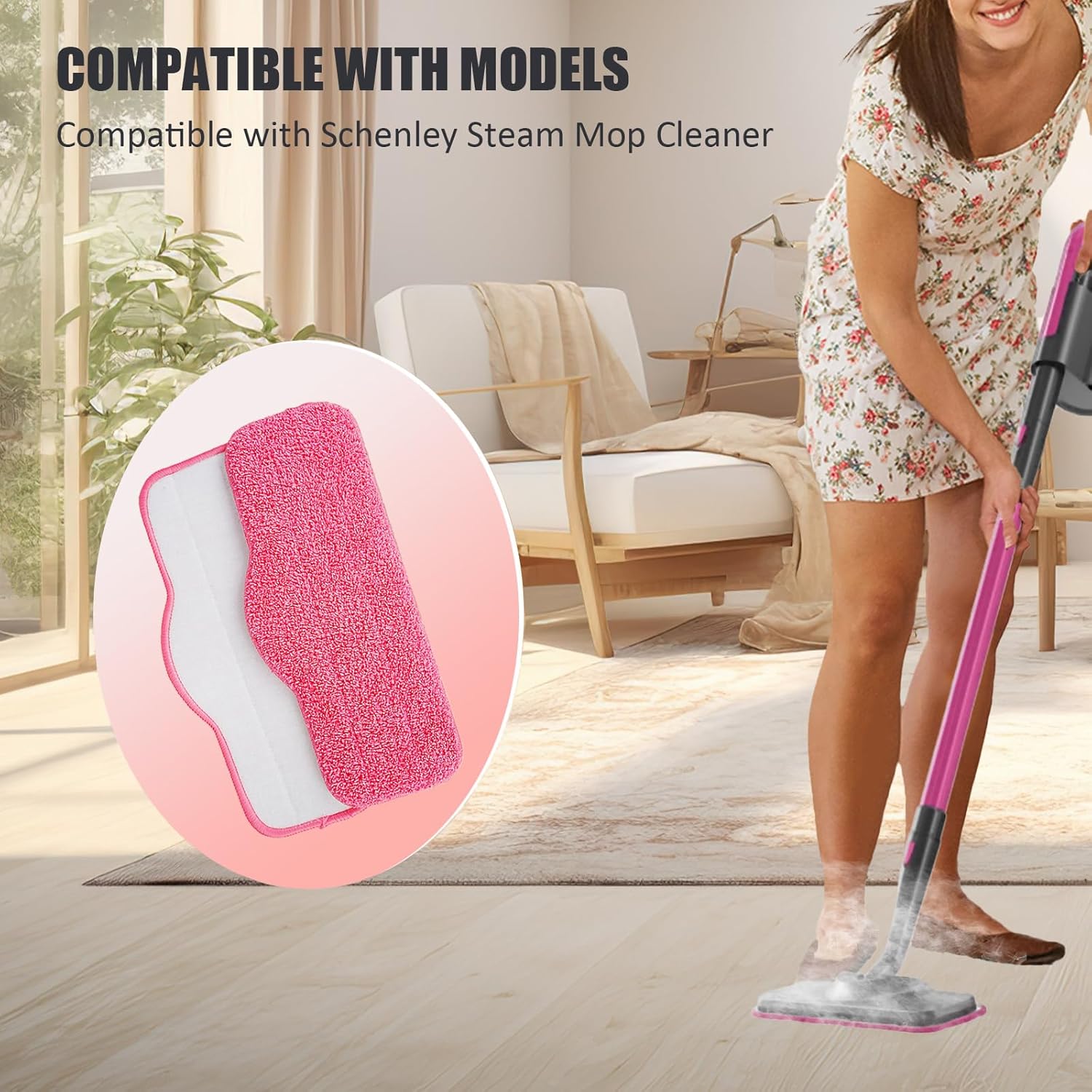 Fanjashn Microfiber Steam Mop Pads 8 Pack Pink