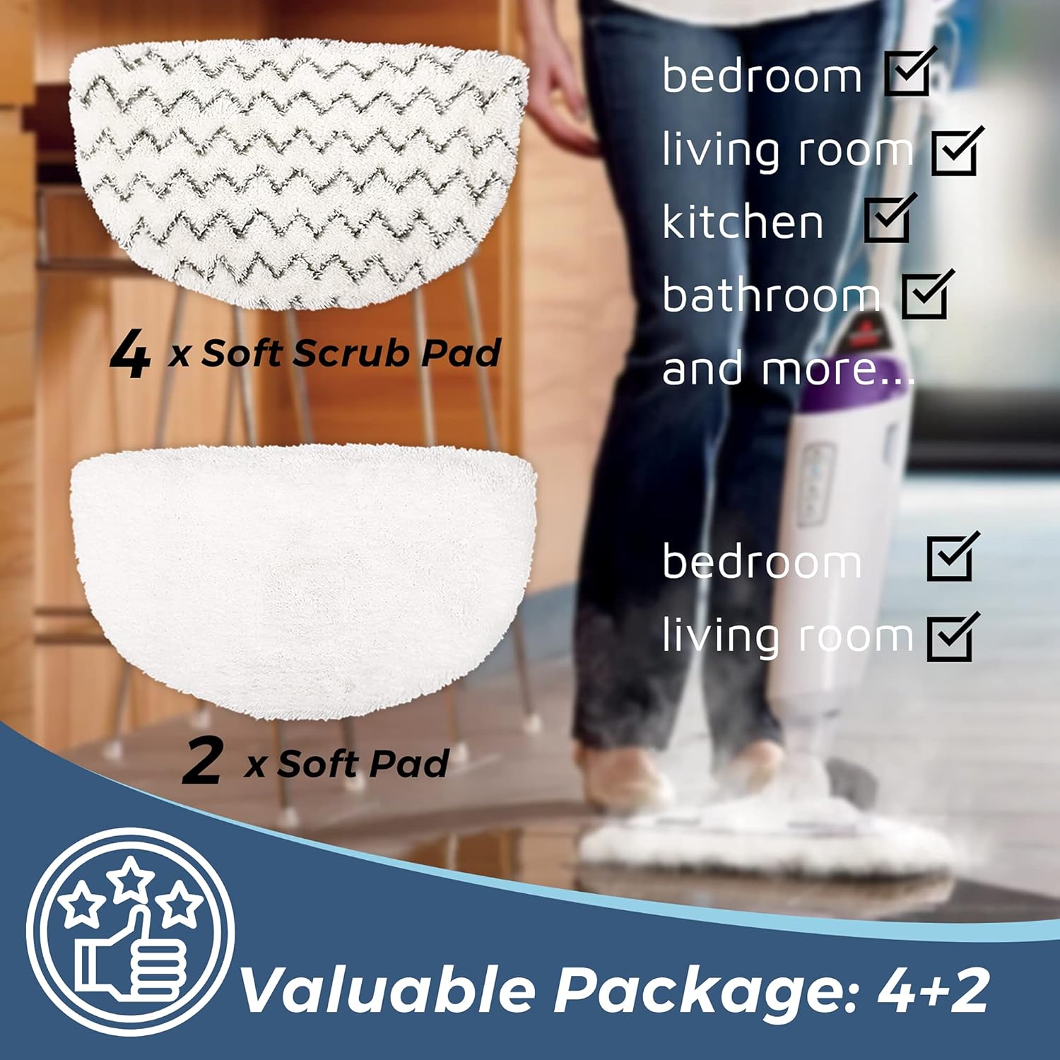 F Flammi 4 Scrub 2 Soft Steam Mop Pads with 6 Scent Discs