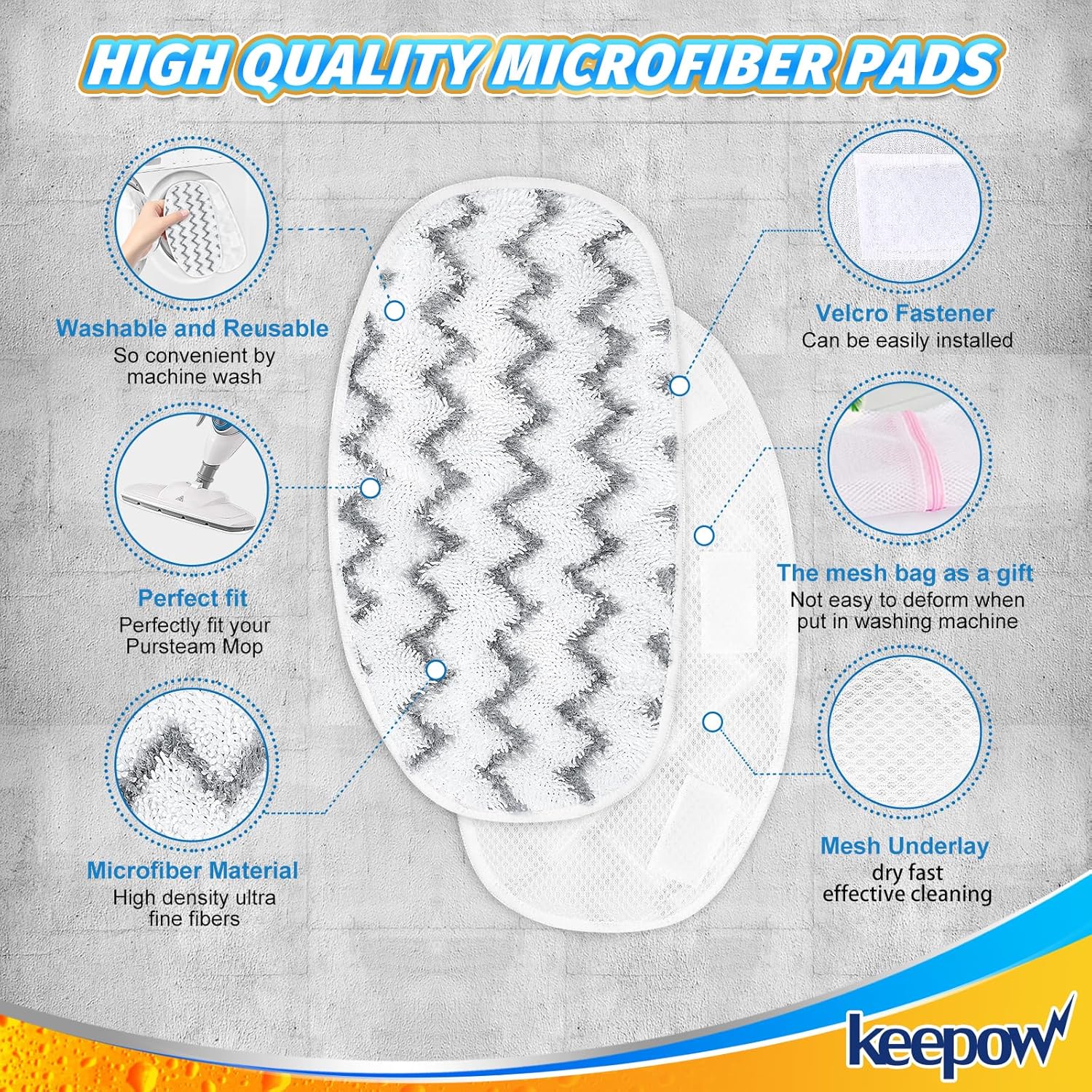 KEEPOW Steam Mop Pads for PurSteam and ThermaPro 211 4 Pack 1