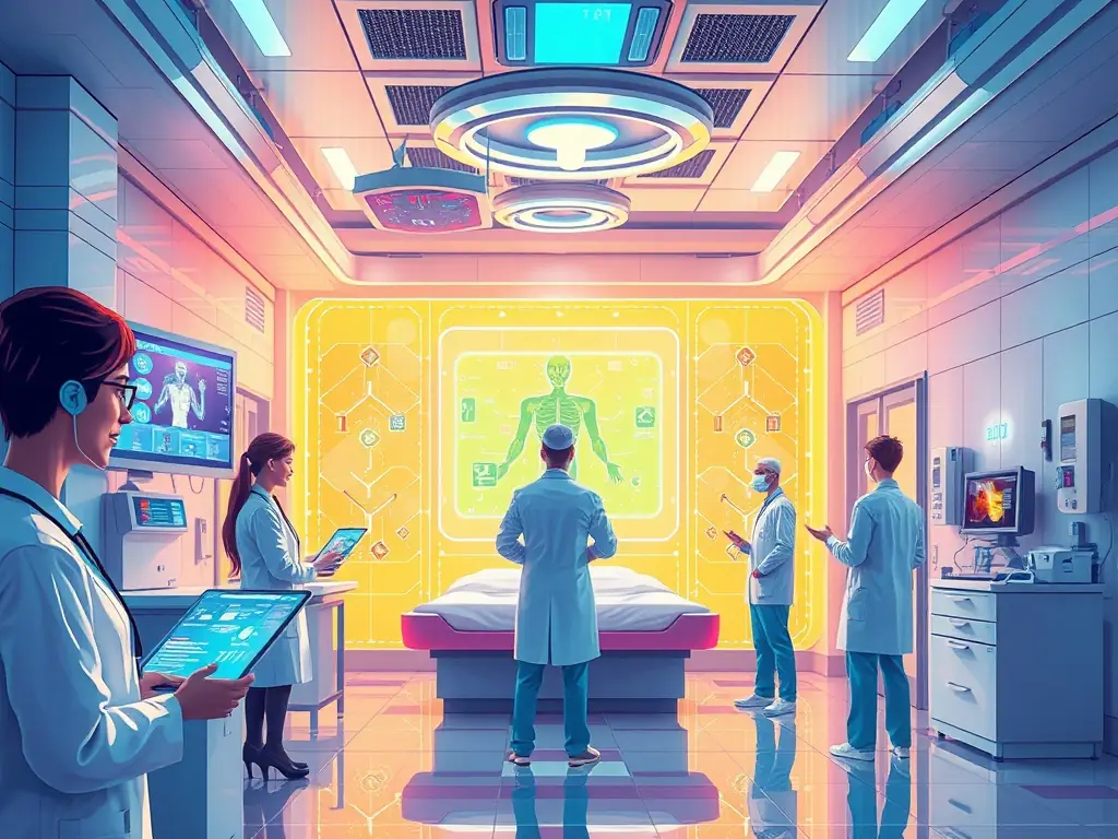 An image illustrating AI-powered diagnostic tools in a healthcare environment, showcasing enhanced patient care and operational efficiency.